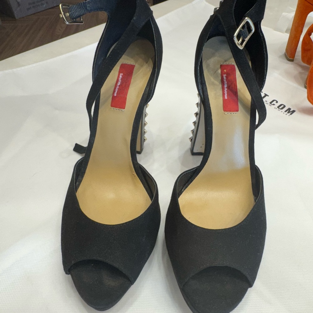 Red Black Women's Heels with Studded Detail